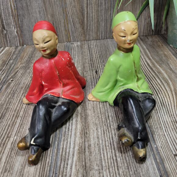 2 Vintage Chalkware Figurines, Asian Decor Sitting Lounging - Picture 2 of 8